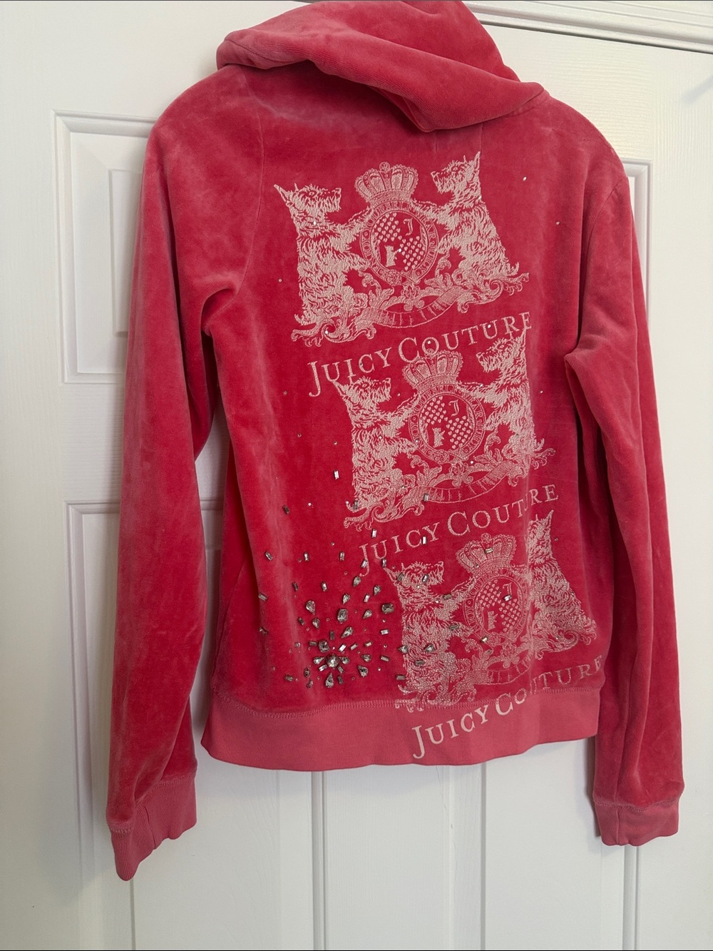 Juicy Couture Coral Pink Velour Hoodie with Embellished Back Crest
